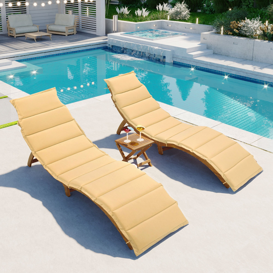 Patio Furntiure Sets | Outdoor Patio Wood Portable Extended Chaise Lounge Set with Foldable Tea Table for Balcony, Poolside, Garden, Brown | casafoyer.myshopify.com