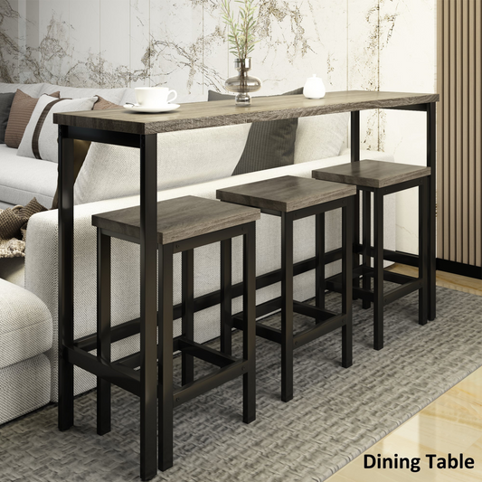 Dining Table | Counter Height Extra Long Dining Table Set with 3 Stools Pub Kitchen Set Side Table with Footrest, Gray | casafoyer.myshopify.com