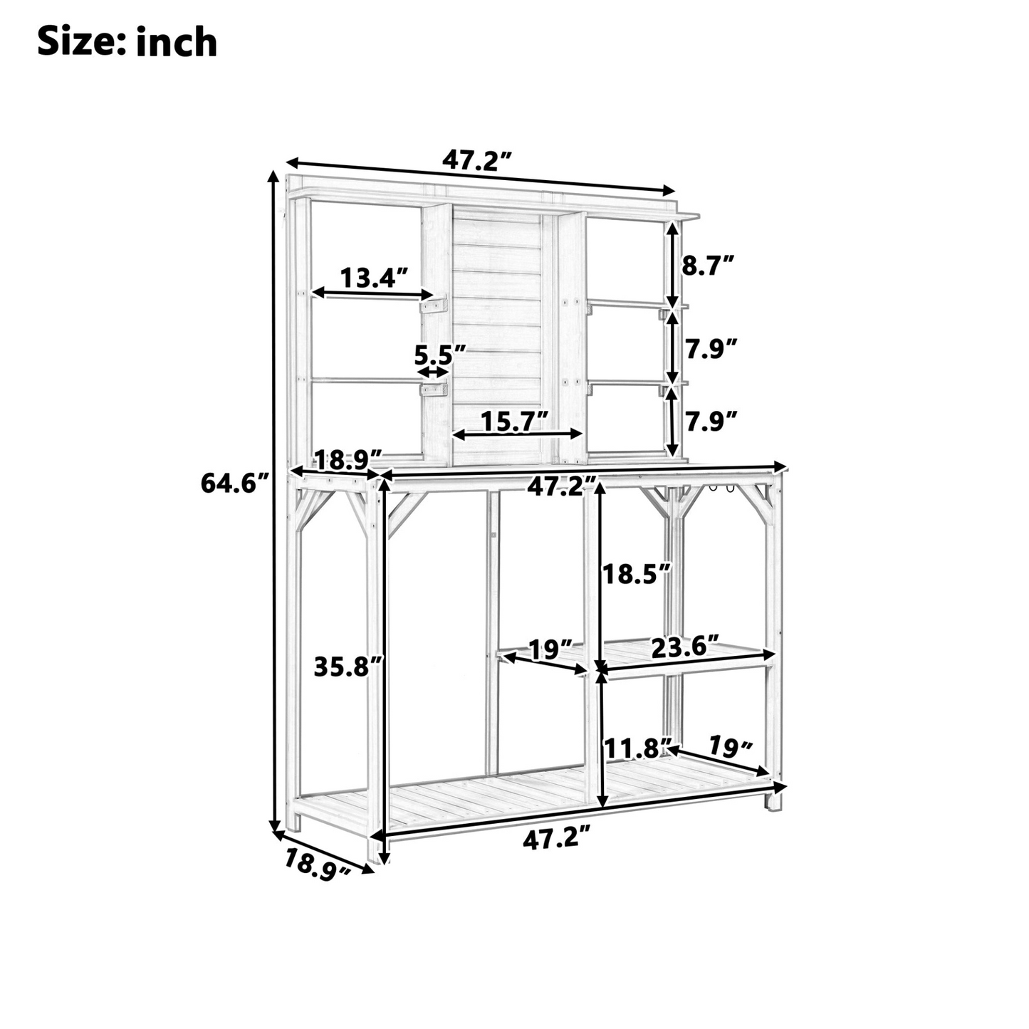 Table Decor | Large Outdoor Potting Bench, Garden Potting Table, Wood Workstation with 6-Tier Shelves, Large Tabletop and Side Hook for Mudroom, Backyard,Green | casafoyer.myshopify.com