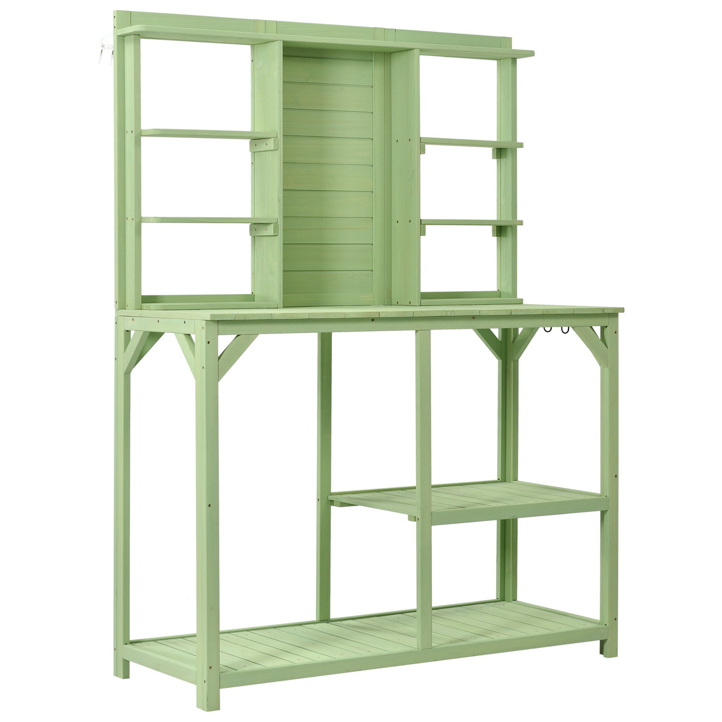 Table Decor | Large Outdoor Potting Bench, Garden Potting Table, Wood Workstation with 6-Tier Shelves, Large Tabletop and Side Hook for Mudroom, Backyard,Green | casafoyer.myshopify.com