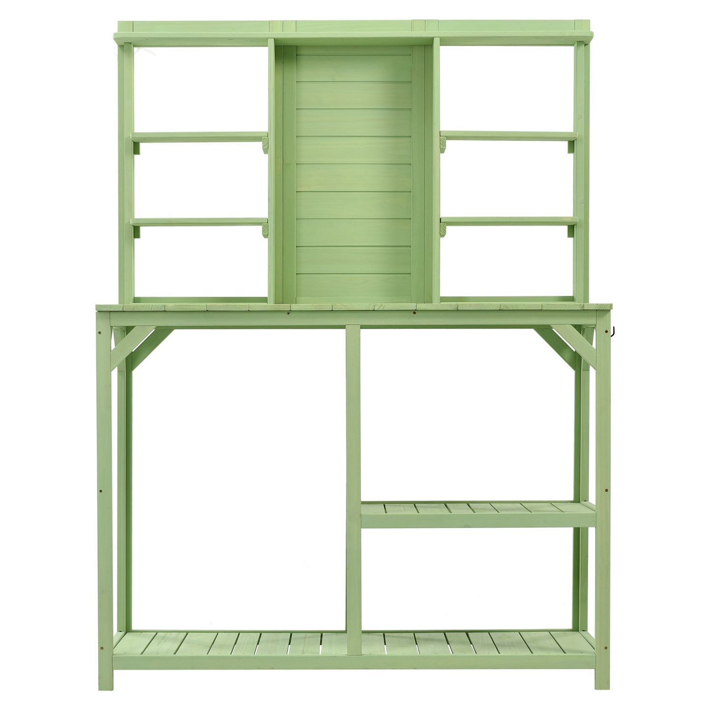 Table Decor | Large Outdoor Potting Bench, Garden Potting Table, Wood Workstation with 6-Tier Shelves, Large Tabletop and Side Hook for Mudroom, Backyard,Green | casafoyer.myshopify.com