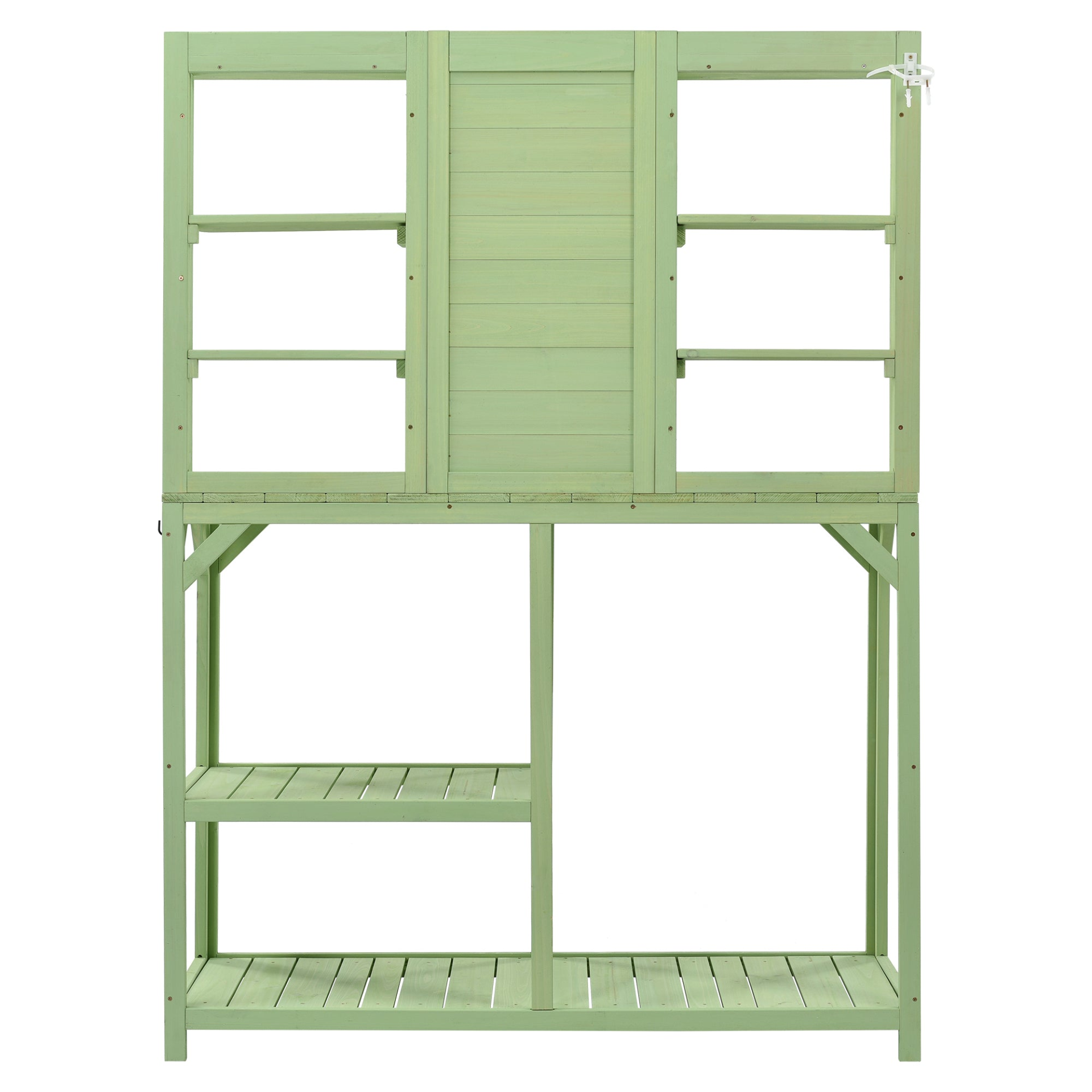 Table Decor | Large Outdoor Potting Bench, Garden Potting Table, Wood Workstation with 6-Tier Shelves, Large Tabletop and Side Hook for Mudroom, Backyard,Green | casafoyer.myshopify.com