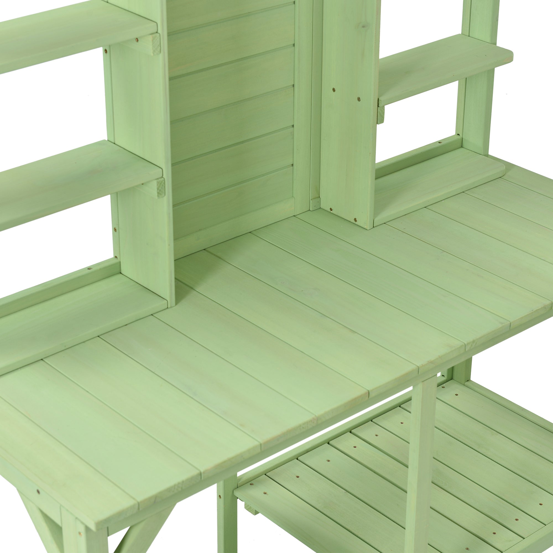 Table Decor | Large Outdoor Potting Bench, Garden Potting Table, Wood Workstation with 6-Tier Shelves, Large Tabletop and Side Hook for Mudroom, Backyard,Green | casafoyer.myshopify.com