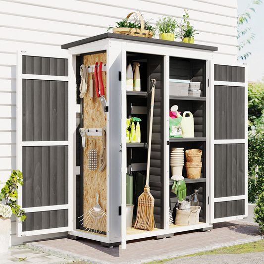 Outdoor 5.5ft Hx4.1ft L Wood Storage Shed, Garden Tool Cabinet