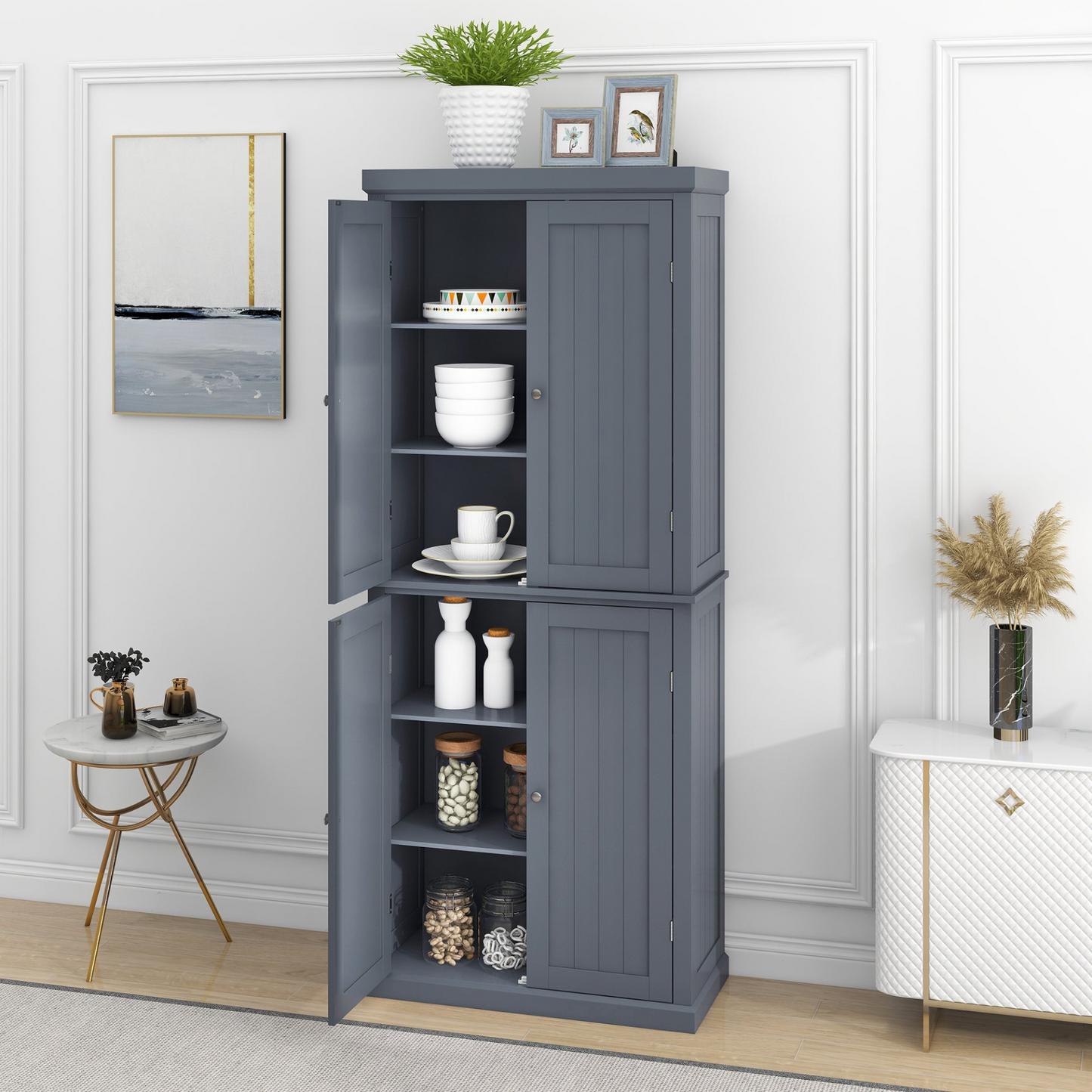 Sofa & Chair sets | Freestanding Tall Kitchen Pantry, 72.4inch Minimalist Kitchen Storage Cabinet Organizer with 4 Doors and Adjustable Shelves,Gray | casafoyer.myshopify.com