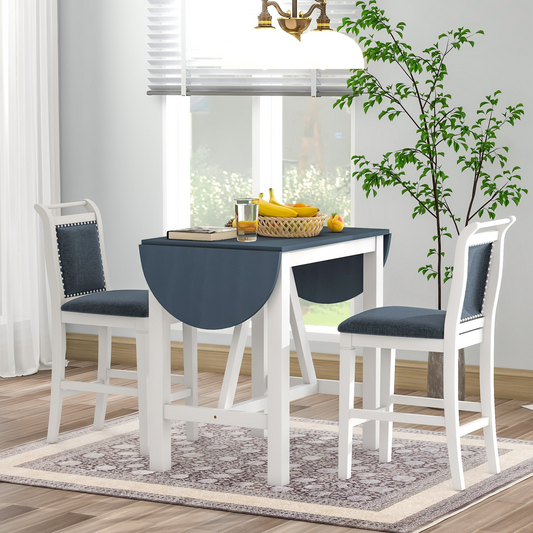3-Piece Wood Counter Height Dining Table Set with 2 Upholstered Chairs, White+Gray