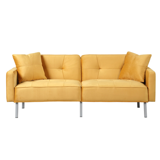Linen Upholstered Modern Convertible Folding Futon Sofa Bed, Yellow