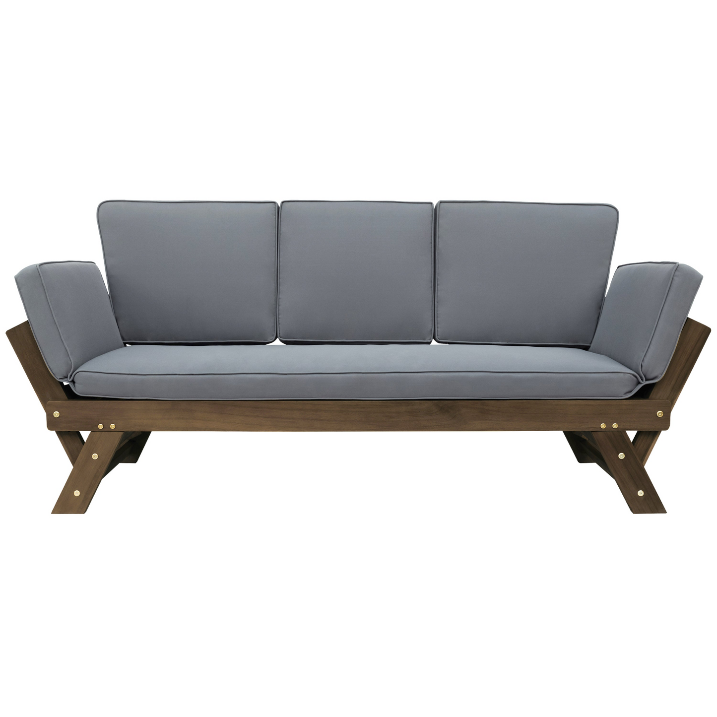 Patio Furntiure Sets | Outdoor Adjustable Patio Wooden Daybed Sofa Chaise Lounge with Cushions for Small Places, Brown Finish+Gray Cushion | casafoyer.myshopify.com