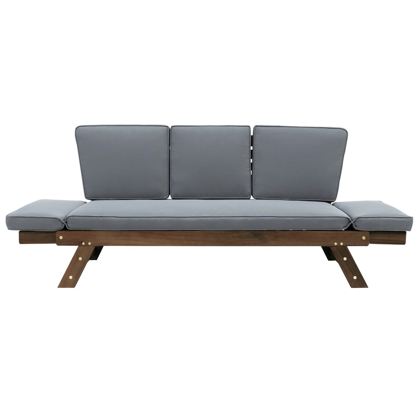 Patio Furntiure Sets | Outdoor Adjustable Patio Wooden Daybed Sofa Chaise Lounge with Cushions for Small Places, Brown Finish+Gray Cushion | casafoyer.myshopify.com