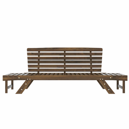 Patio Furntiure Sets | Outdoor Adjustable Patio Wooden Daybed Sofa Chaise Lounge with Cushions for Small Places, Brown Finish+Gray Cushion | casafoyer.myshopify.com