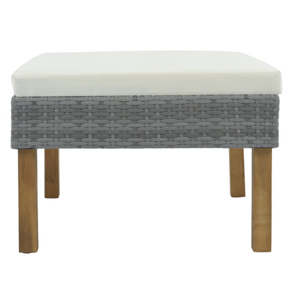 Patio Furntiure Sets | 9-Piece Outdoor Patio Garden Wicker Sofa Set, Gray PE Rattan Sofa Set, with Wood Legs, Acacia Wood Tabletop, Armrest Chairs with Beige Cushions | casafoyer.myshopify.com