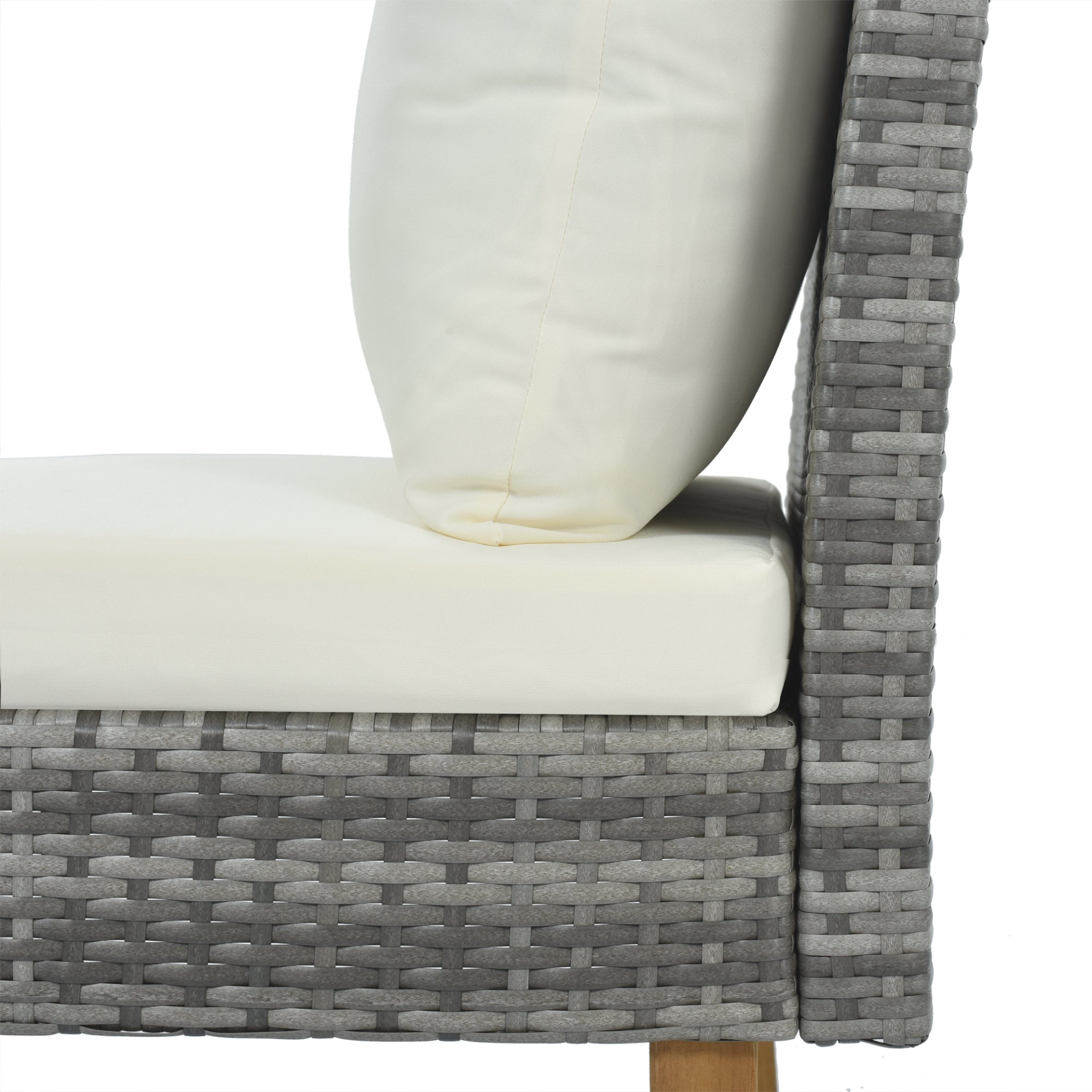 Patio Furntiure Sets | 9-Piece Outdoor Patio Garden Wicker Sofa Set, Gray PE Rattan Sofa Set, with Wood Legs, Acacia Wood Tabletop, Armrest Chairs with Beige Cushions | casafoyer.myshopify.com