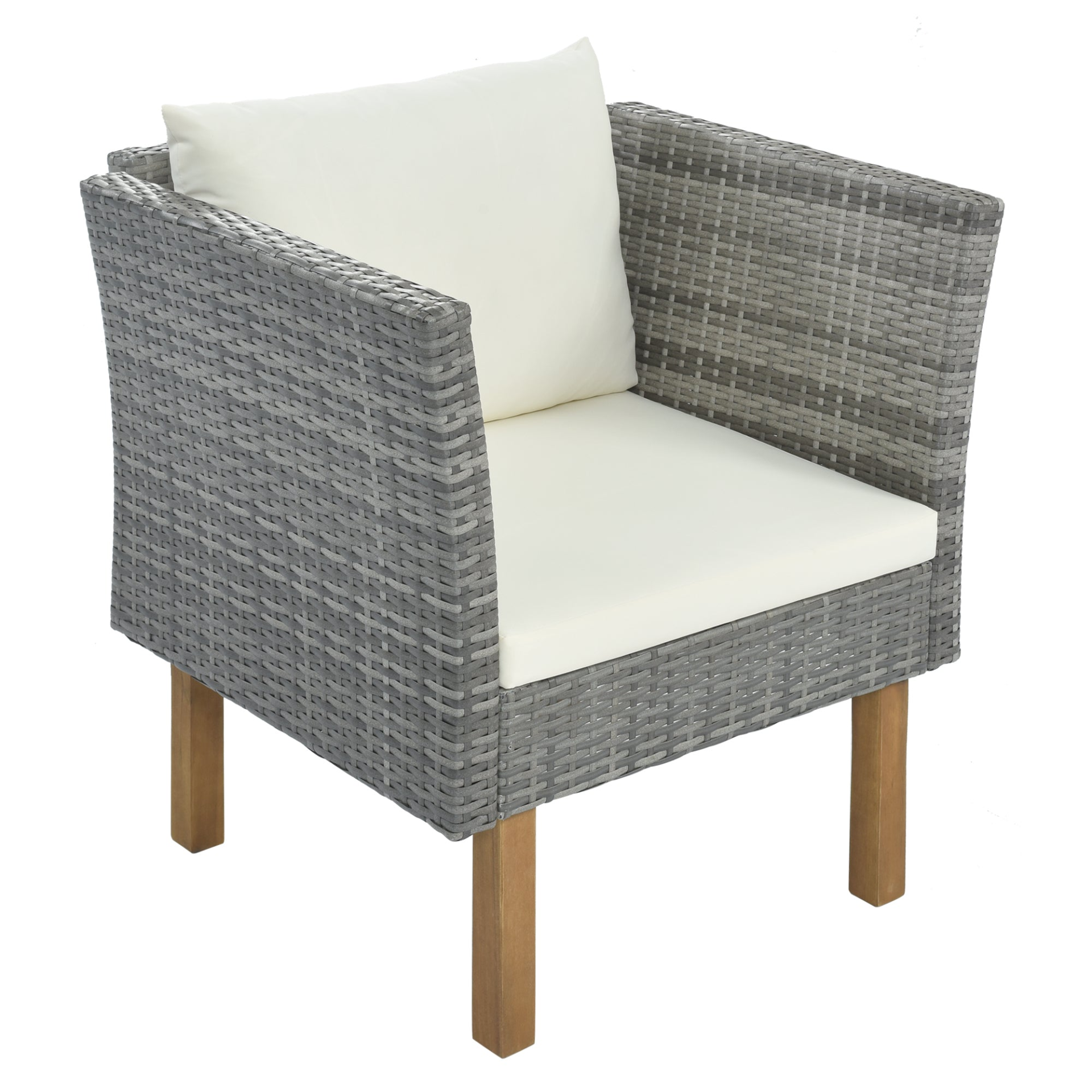 Patio Furntiure Sets | 9-Piece Outdoor Patio Garden Wicker Sofa Set, Gray PE Rattan Sofa Set, with Wood Legs, Acacia Wood Tabletop, Armrest Chairs with Beige Cushions | casafoyer.myshopify.com