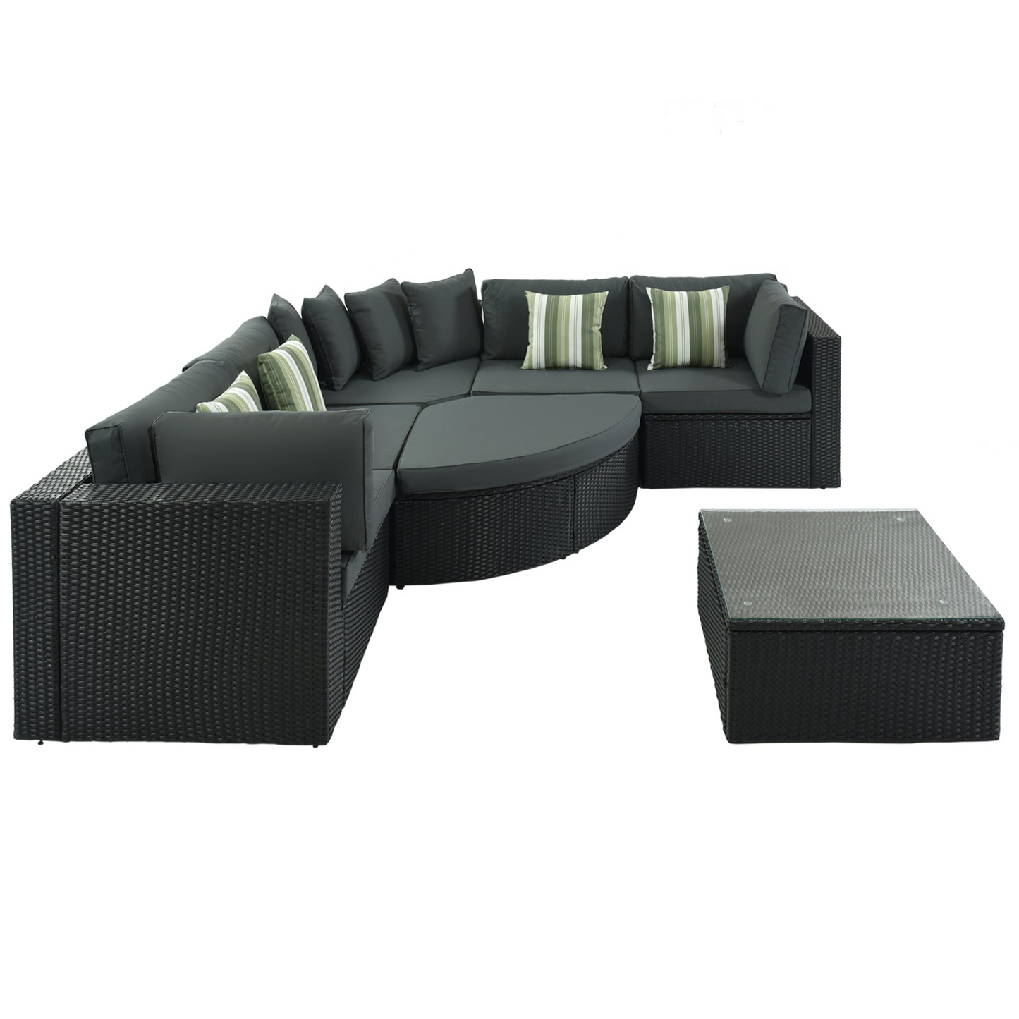 Patio Furntiure Sets | 7-piece Outdoor Wicker Sofa Set, Rattan Sofa Lounger with Striped Green Pillows | casafoyer.myshopify.com