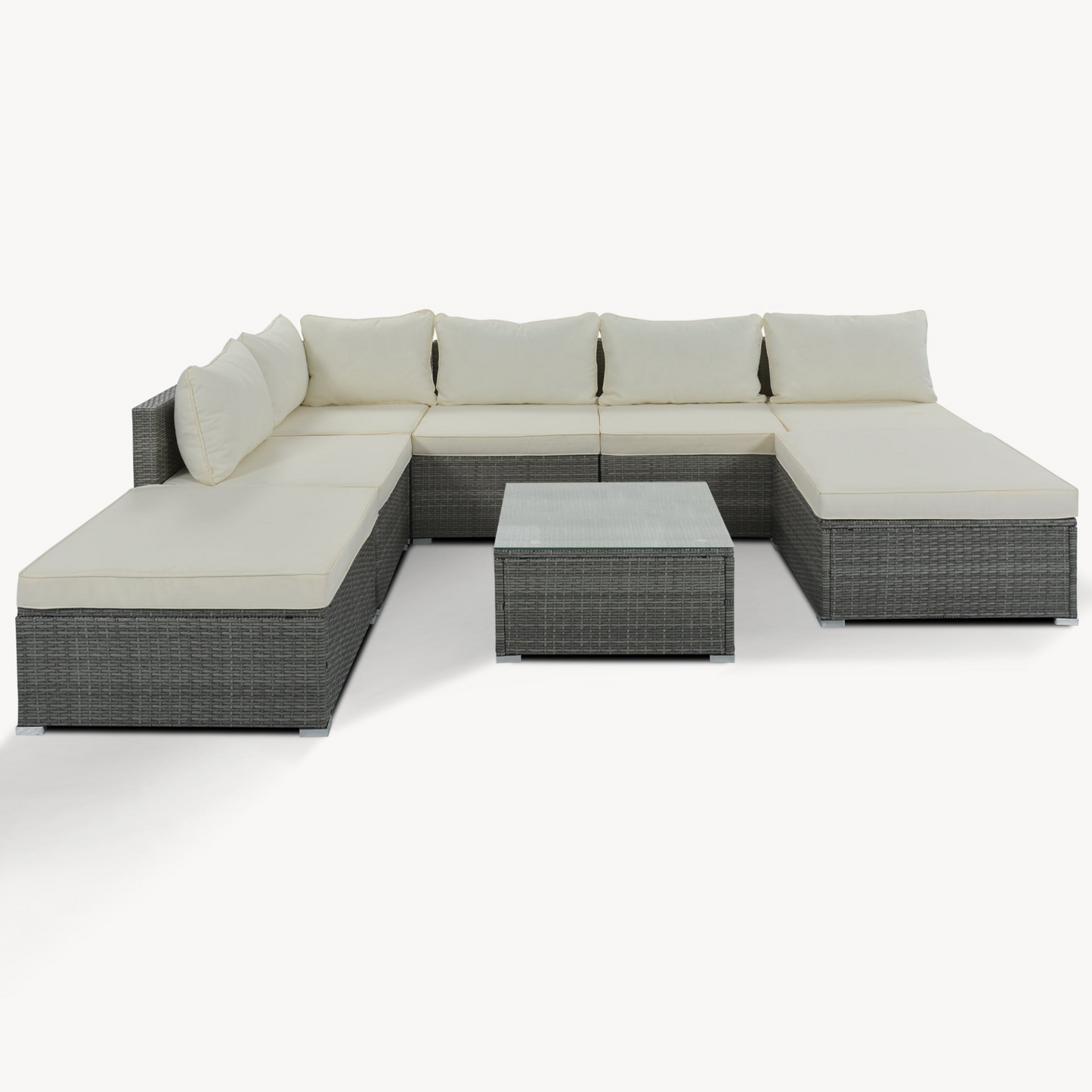 Patio Furntiure Sets | 8-Pieces Outdoor Patio Furniture Sets, Garden Conversation Wicker Sofa Set, Single Sofa Combinable, Beige Cushions Gray Wicker | casafoyer.myshopify.com