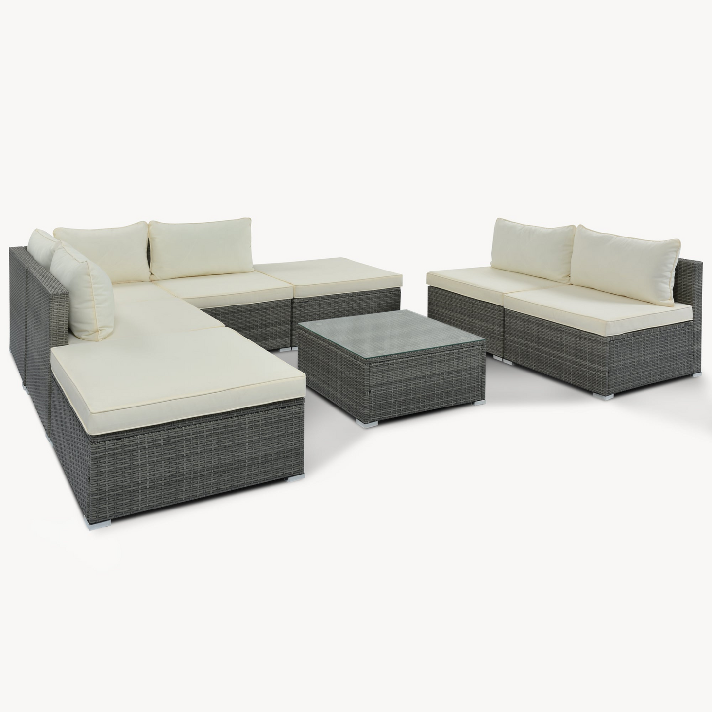 Patio Furntiure Sets | 8-Pieces Outdoor Patio Furniture Sets, Garden Conversation Wicker Sofa Set, Single Sofa Combinable, Beige Cushions Gray Wicker | casafoyer.myshopify.com