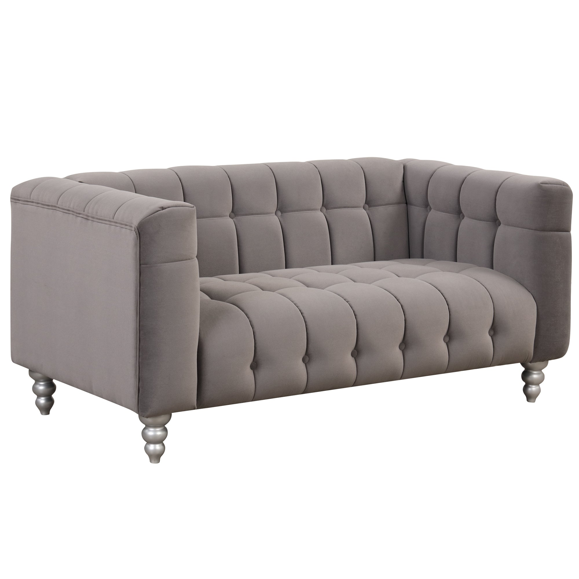 [product_type] | 63" Modern Sofa Dutch Fluff Upholstered Sofa with Solid Wood Legs, Buttoned Tufted Backrest, Gray | casafoyer.myshopify.com