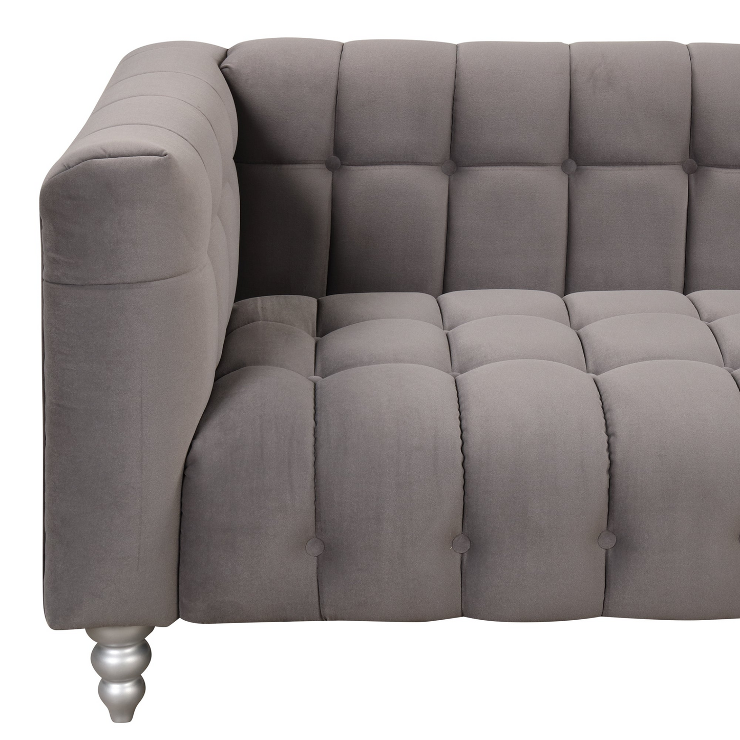 [product_type] | 63" Modern Sofa Dutch Fluff Upholstered Sofa with Solid Wood Legs, Buttoned Tufted Backrest, Gray | casafoyer.myshopify.com