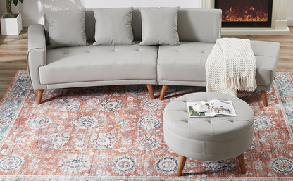 [product_type] | 107" Contemporary Sofa Stylish Sofa Couch with a Round Storage Ottoman and Three Removable Pillows for Living Room, Grey | casafoyer.myshopify.com