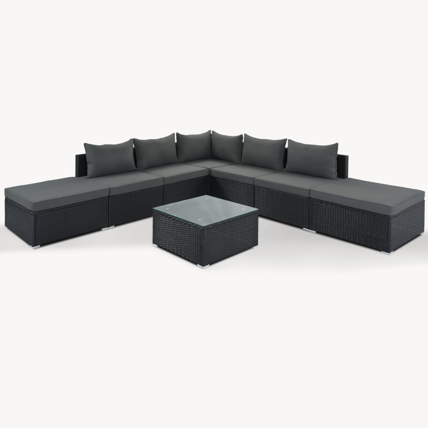 Patio Furntiure Sets | 8-Pieces Outdoor Patio Furniture Sets, Garden Conversation Wicker Sofa Set, Single Sofa Combinable, Gray Cushions Black Wicker | casafoyer.myshopify.com