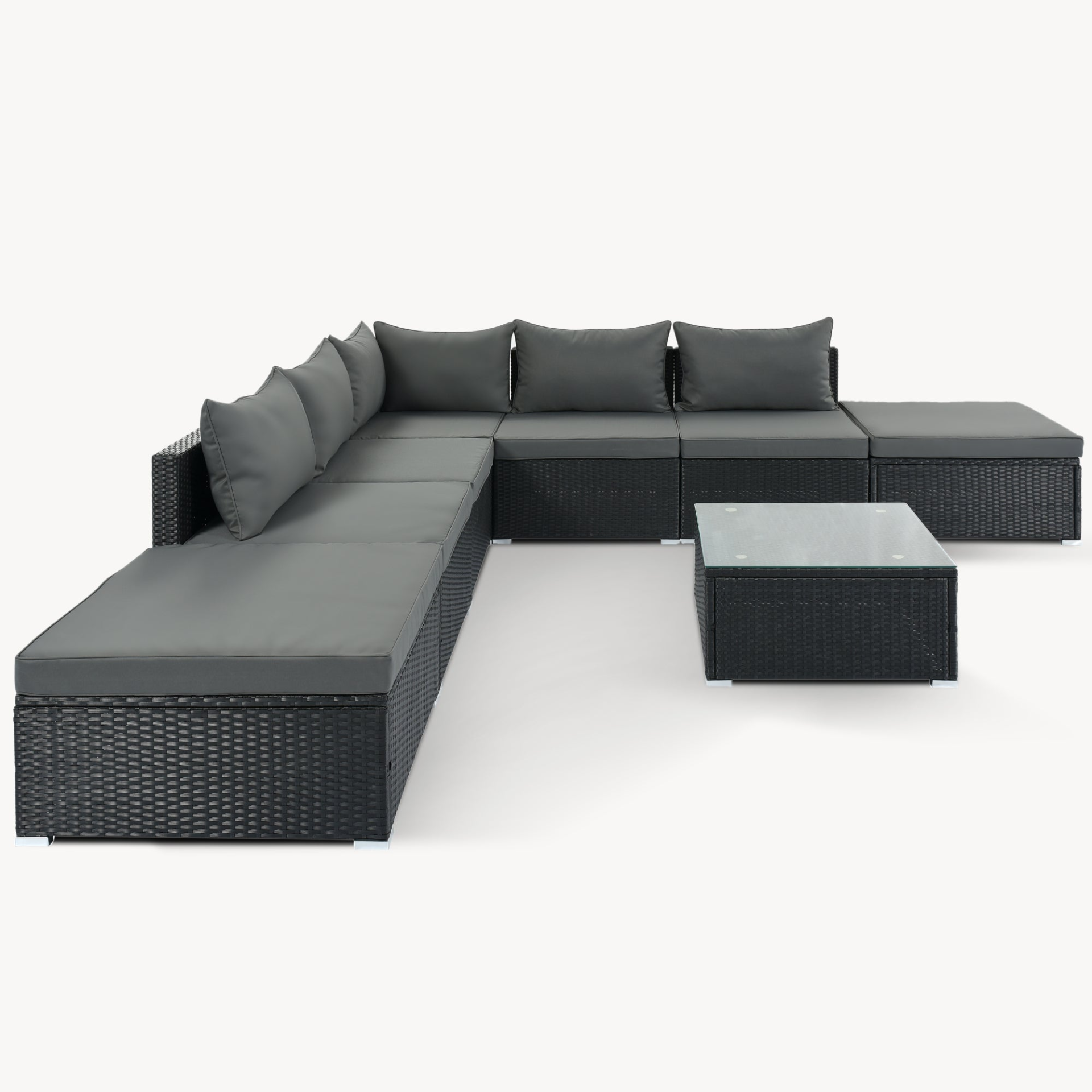 Patio Furntiure Sets | 8-Pieces Outdoor Patio Furniture Sets, Garden Conversation Wicker Sofa Set, Single Sofa Combinable, Gray Cushions Black Wicker | casafoyer.myshopify.com