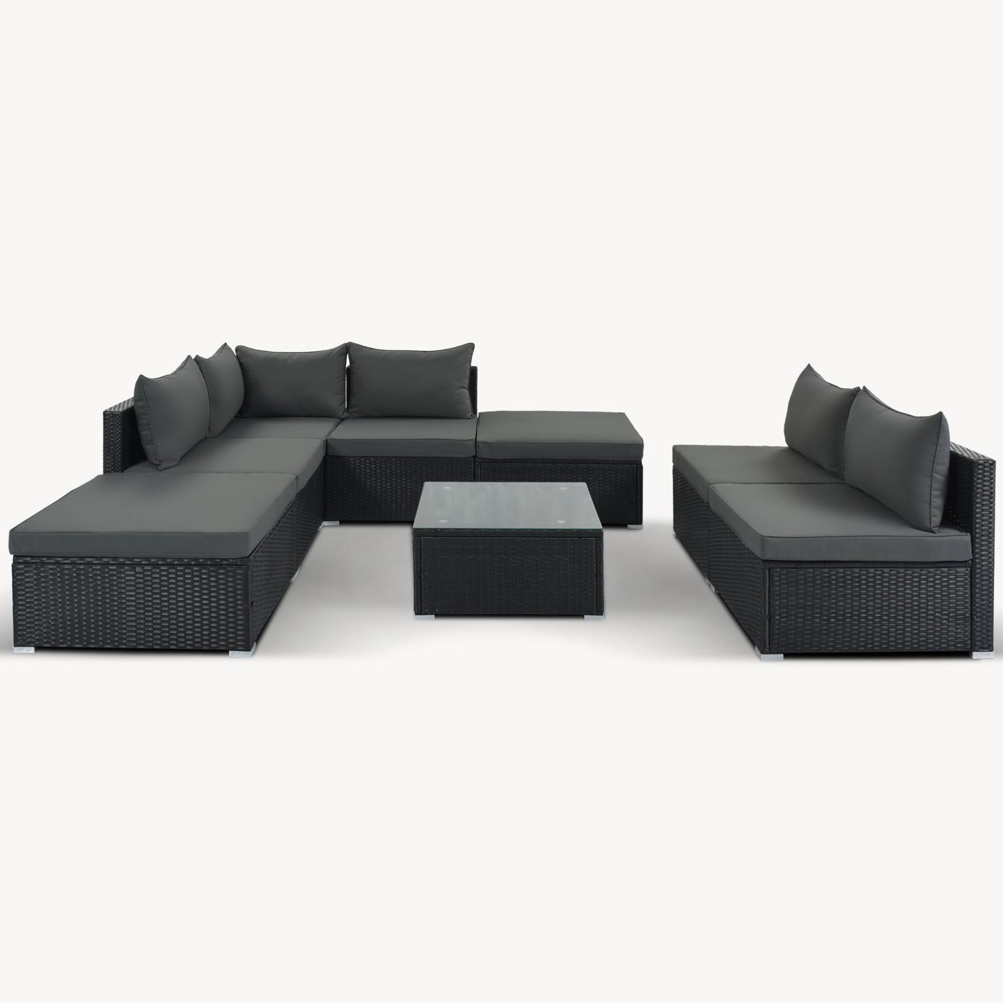 Patio Furntiure Sets | 8-Pieces Outdoor Patio Furniture Sets, Garden Conversation Wicker Sofa Set, Single Sofa Combinable, Gray Cushions Black Wicker | casafoyer.myshopify.com