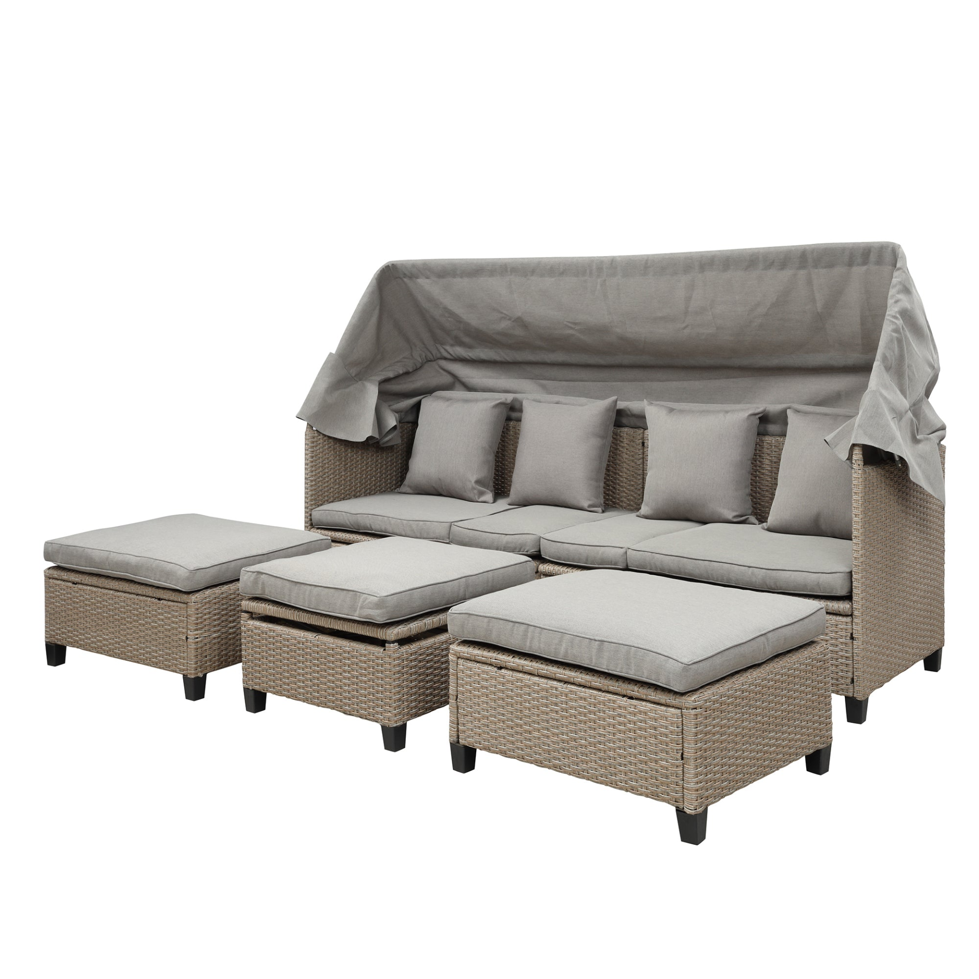 Sofa & Chair sets | 4 Piece UV-Proof Resin Wicker Patio Sofa Set with Retractable Canopy, Cushions and Lifting Table, Brown | casafoyer.myshopify.com