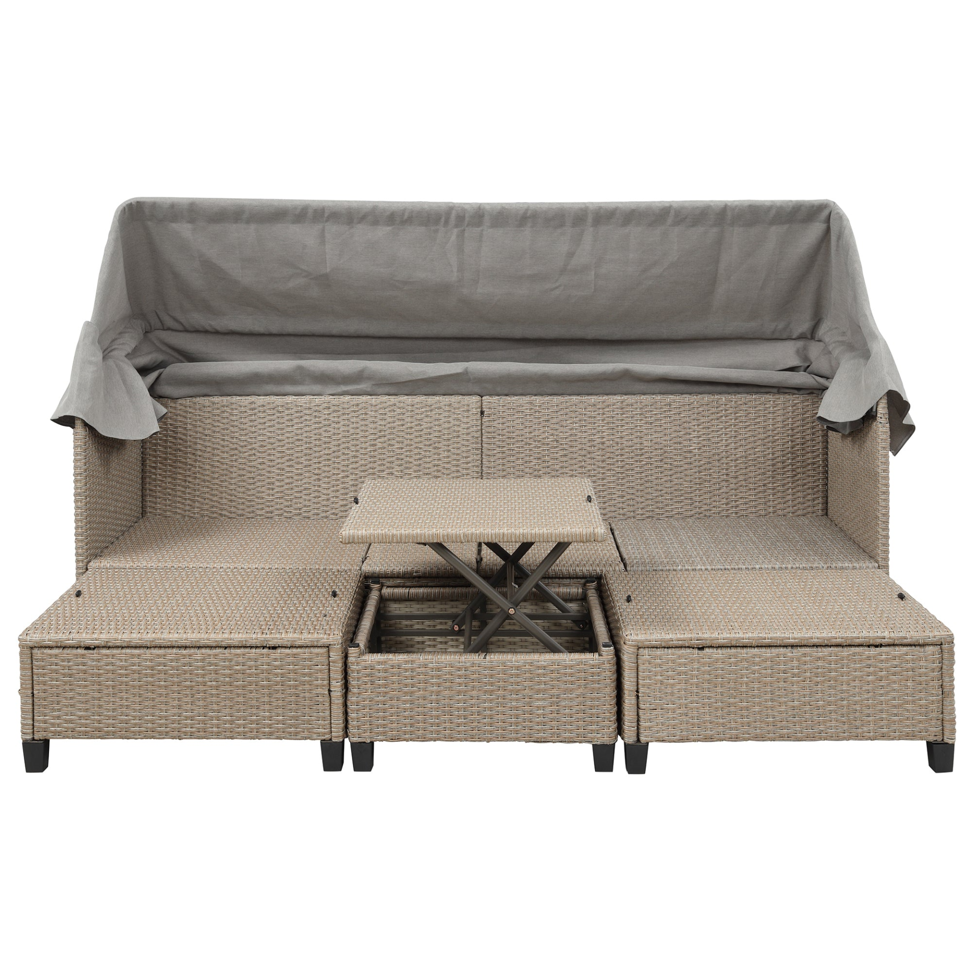 Sofa & Chair sets | 4 Piece UV-Proof Resin Wicker Patio Sofa Set with Retractable Canopy, Cushions and Lifting Table, Brown | casafoyer.myshopify.com