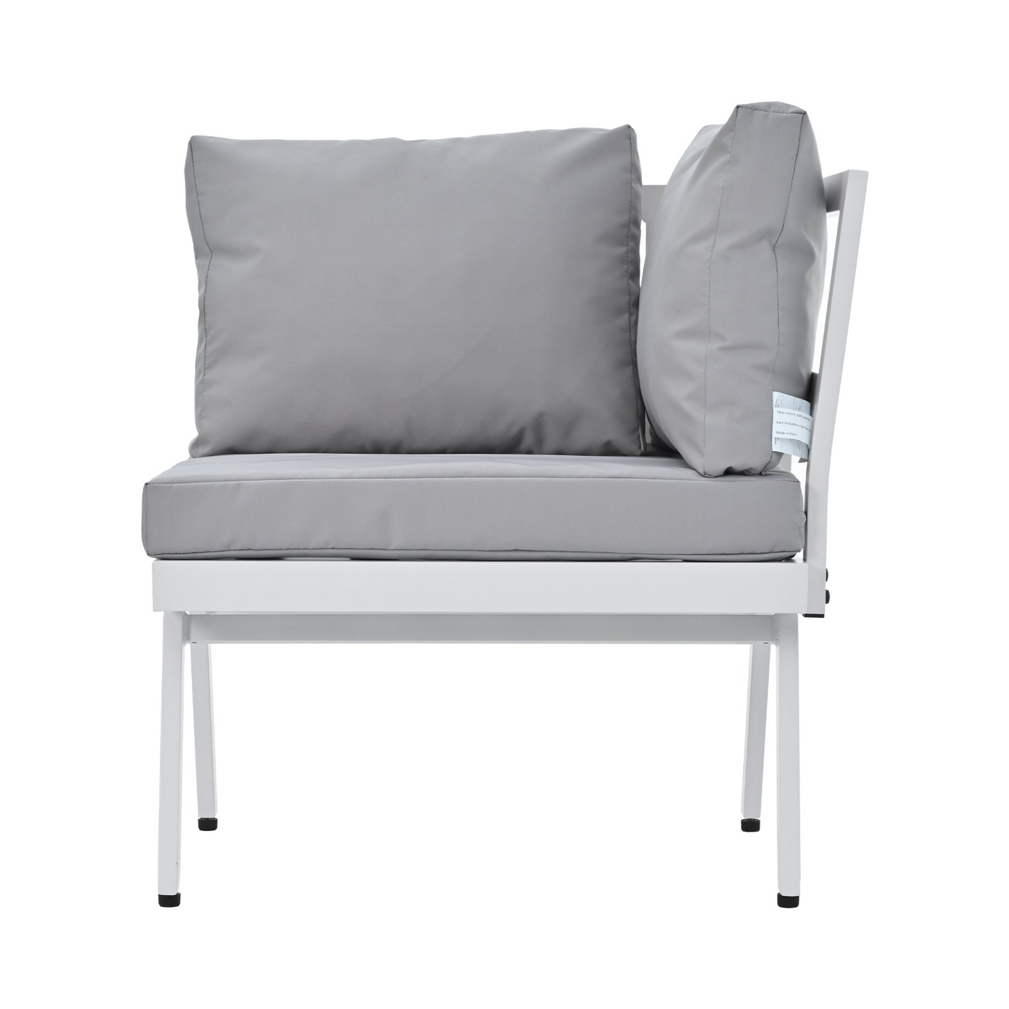 Patio Furntiure Sets | Industrial 5-Piece Aluminum Outdoor Patio Furniture Set, Modern Garden Sectional Sofa Set with End Tables, Coffee Table and Furniture Clips for Backyard, White+Grey | casafoyer.myshopify.com