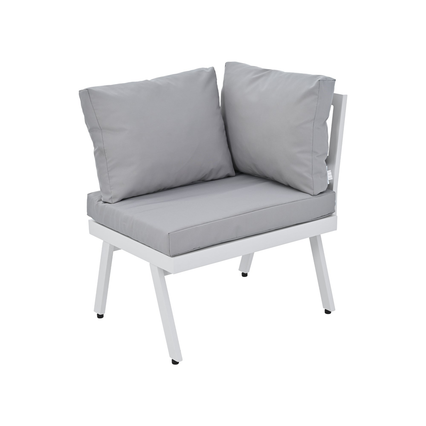 Patio Furntiure Sets | Industrial 5-Piece Aluminum Outdoor Patio Furniture Set, Modern Garden Sectional Sofa Set with End Tables, Coffee Table and Furniture Clips for Backyard, White+Grey | casafoyer.myshopify.com