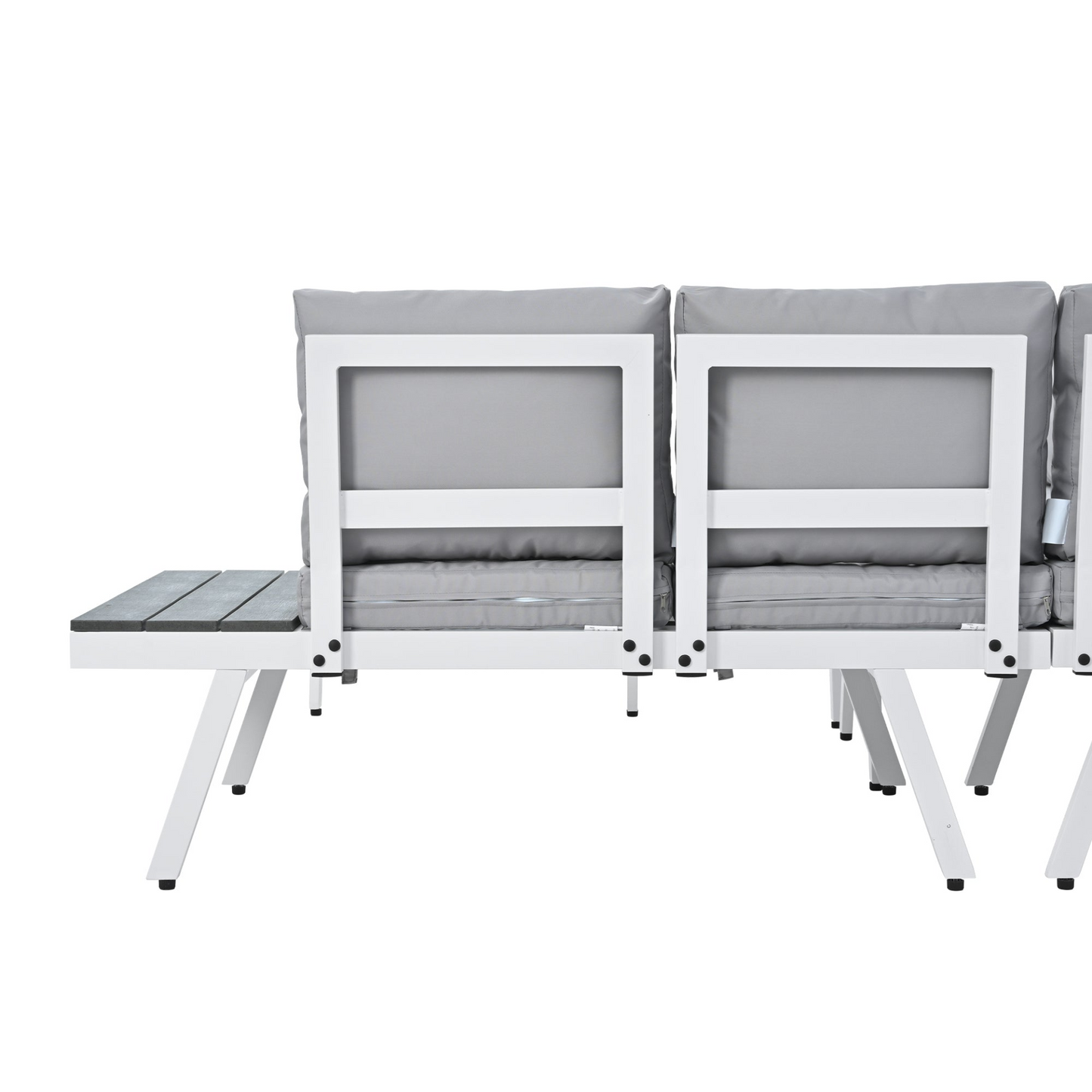 Patio Furntiure Sets | Industrial 5-Piece Aluminum Outdoor Patio Furniture Set, Modern Garden Sectional Sofa Set with End Tables, Coffee Table and Furniture Clips for Backyard, White+Grey | casafoyer.myshopify.com