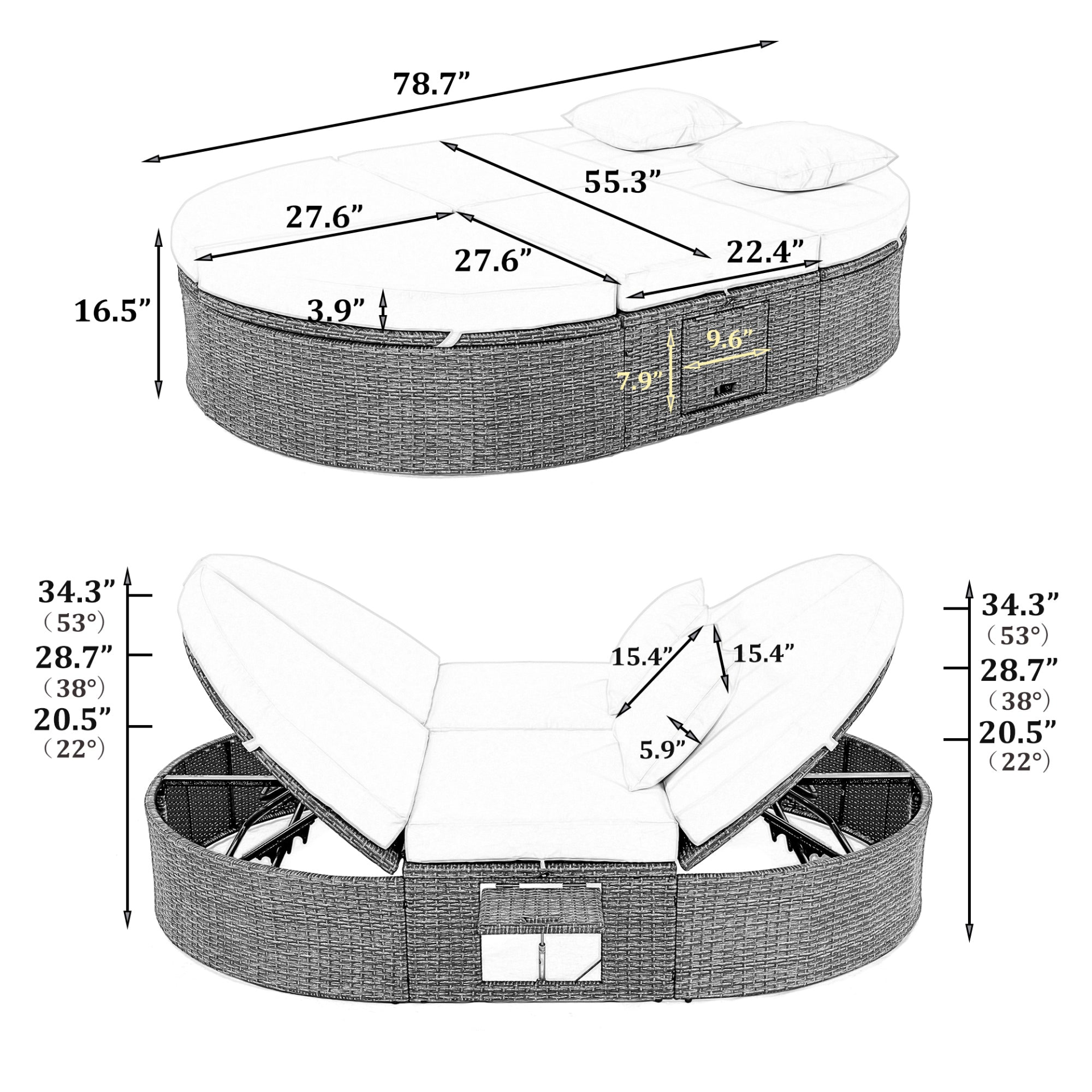 Patio Furntiure Sets | Outdoor Sun Bed Patio 2-Person Daybed with Cushions and Pillows, Rattan Garden Reclining Chaise Lounge with Adjustable Backrests and Foldable Cup Trays for Lawn, Poolside, Beige | casafoyer.myshopify.com