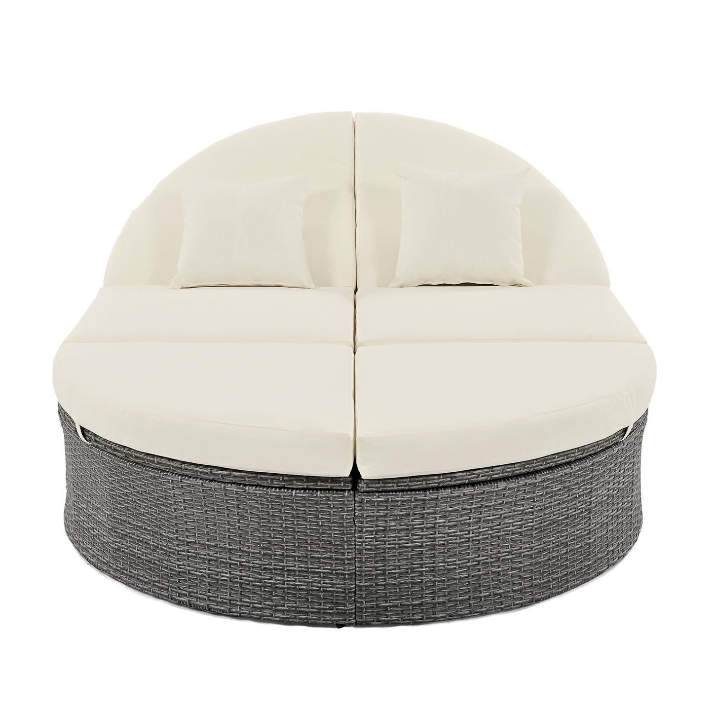 Patio Furntiure Sets | Outdoor Sun Bed Patio 2-Person Daybed with Cushions and Pillows, Rattan Garden Reclining Chaise Lounge with Adjustable Backrests and Foldable Cup Trays for Lawn, Poolside, Beige | casafoyer.myshopify.com