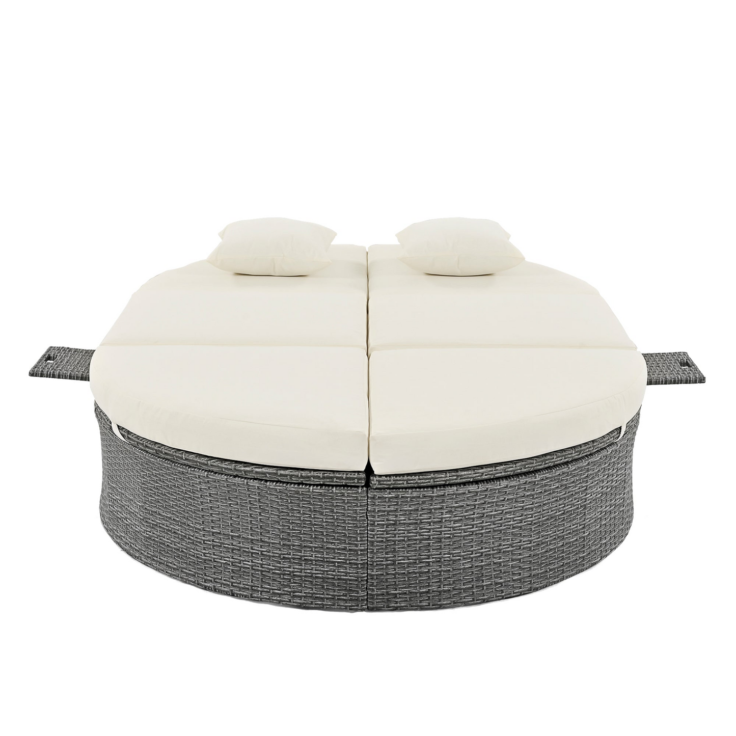 Patio Furntiure Sets | Outdoor Sun Bed Patio 2-Person Daybed with Cushions and Pillows, Rattan Garden Reclining Chaise Lounge with Adjustable Backrests and Foldable Cup Trays for Lawn, Poolside, Beige | casafoyer.myshopify.com