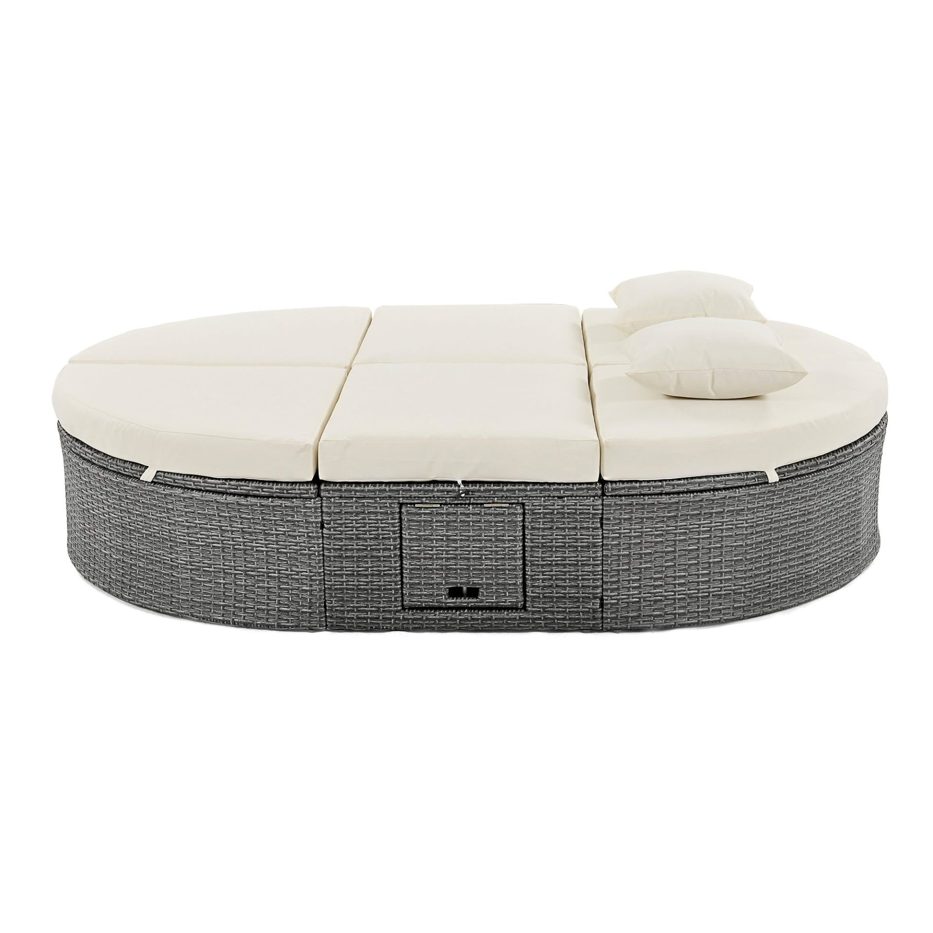 Patio Furntiure Sets | Outdoor Sun Bed Patio 2-Person Daybed with Cushions and Pillows, Rattan Garden Reclining Chaise Lounge with Adjustable Backrests and Foldable Cup Trays for Lawn, Poolside, Beige | casafoyer.myshopify.com