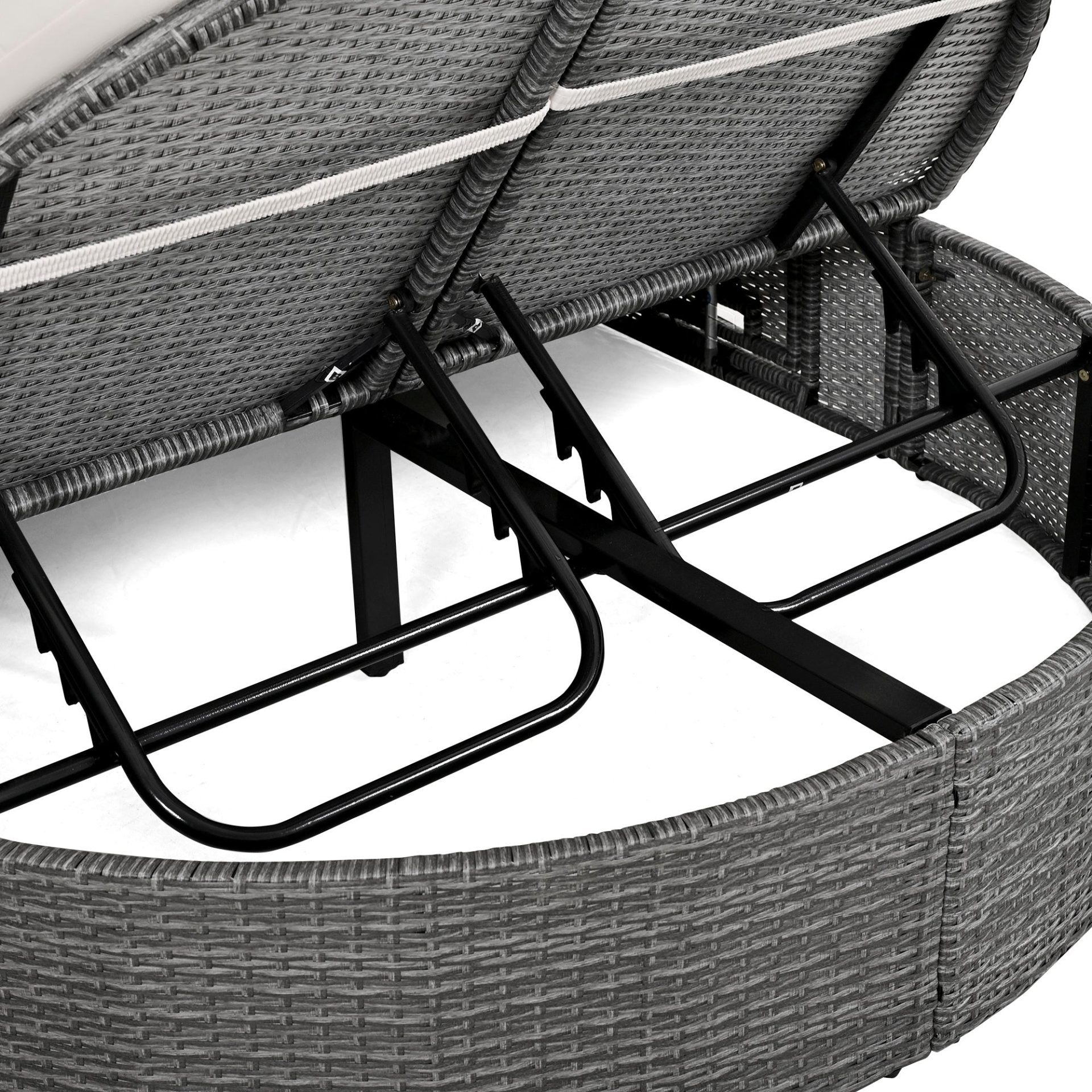 Patio Furntiure Sets | Outdoor Sun Bed Patio 2-Person Daybed with Cushions and Pillows, Rattan Garden Reclining Chaise Lounge with Adjustable Backrests and Foldable Cup Trays for Lawn, Poolside, Beige | casafoyer.myshopify.com