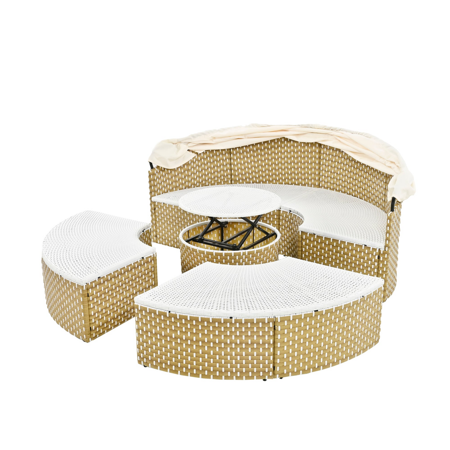 Patio Furntiure Sets | Patio Furniture Round Outdoor Sectional Sofa Set Rattan Daybed with Canopy, Beige | casafoyer.myshopify.com