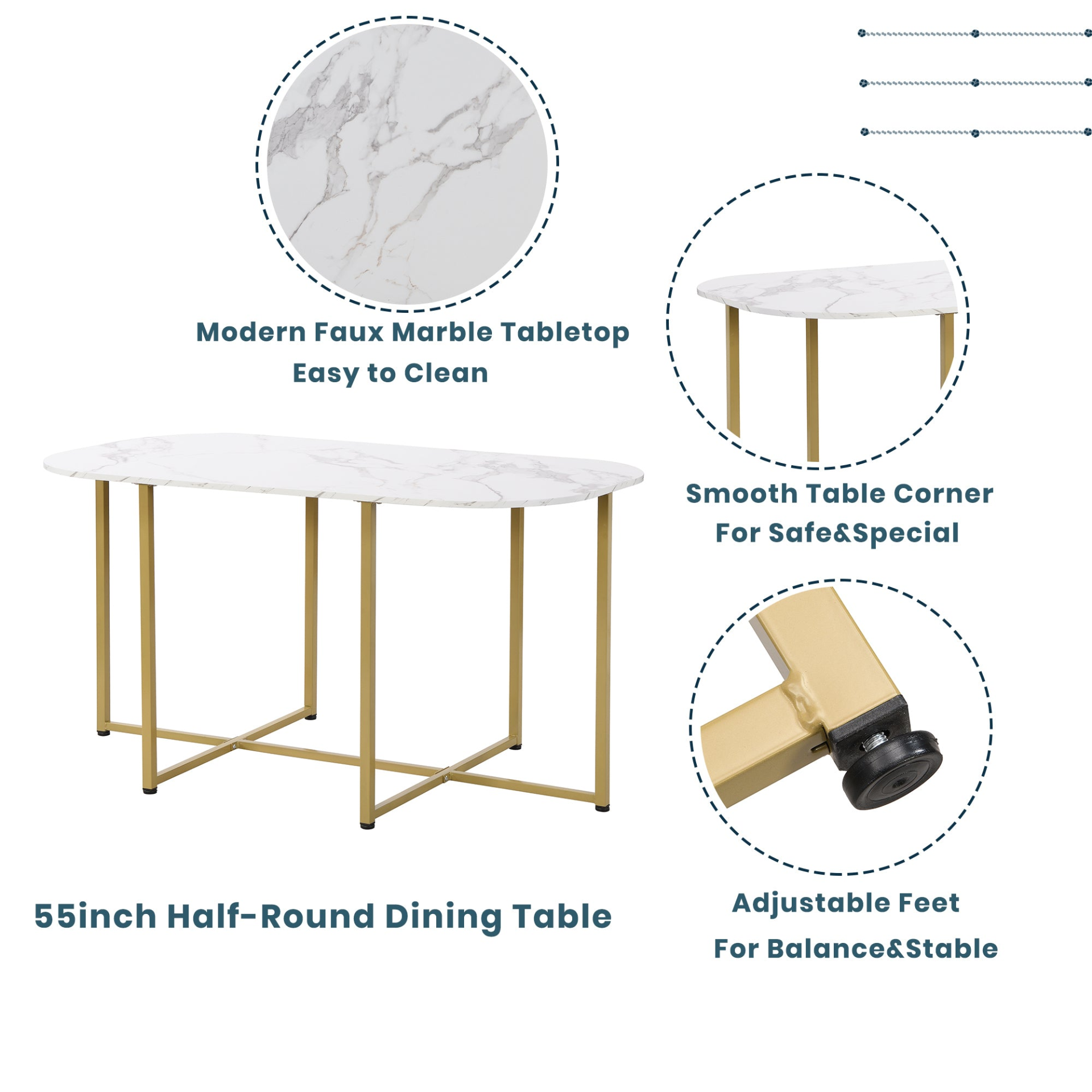 Dining Table | Modern 7-Piece Dining Table Set with Faux Marble Compact 55-Inch Kitchen Table Set for 6, Golden+White | casafoyer.myshopify.com