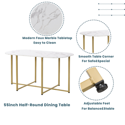 Dining Table | Modern 7-Piece Dining Table Set with Faux Marble Compact 55-Inch Kitchen Table Set for 6, Golden+White | casafoyer.myshopify.com