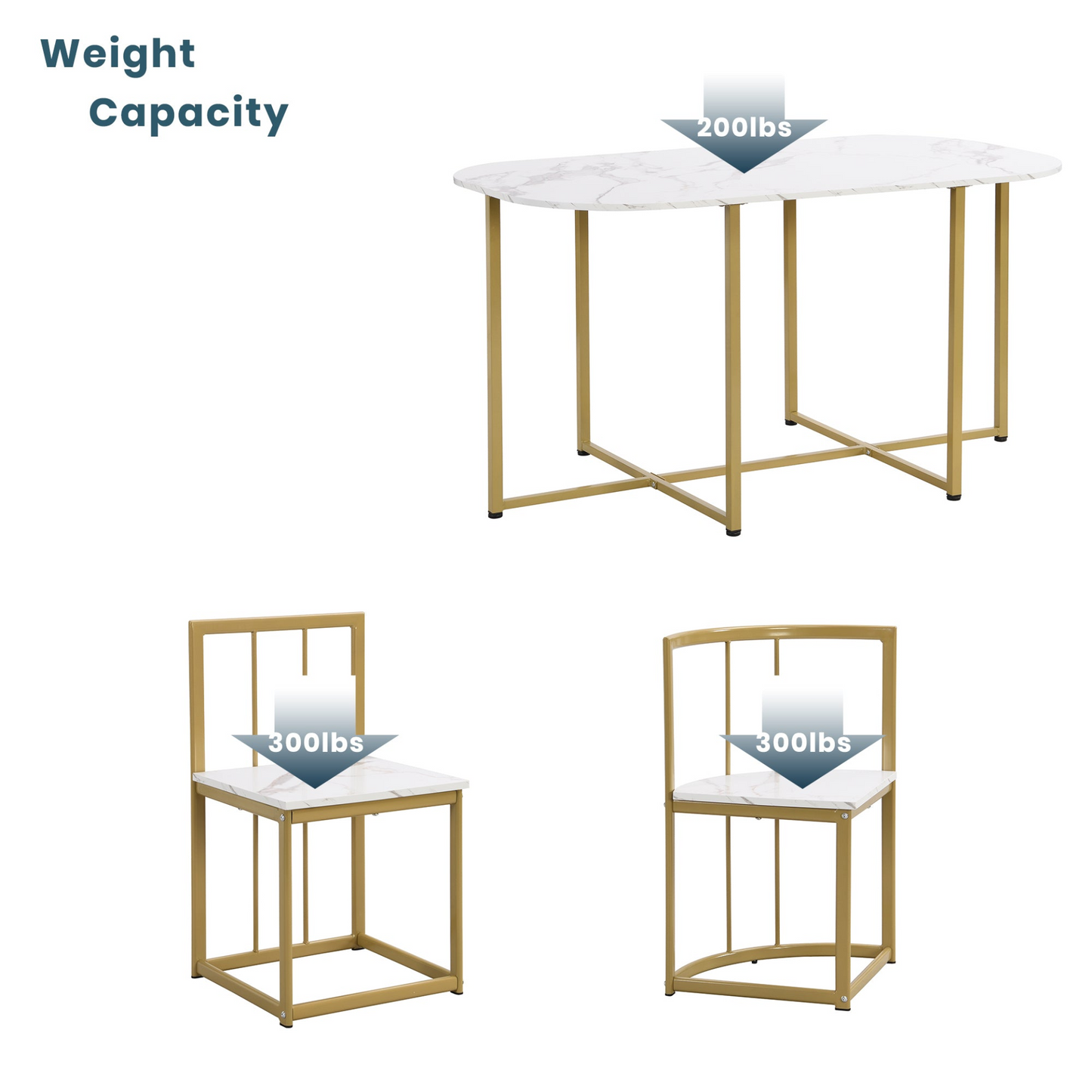 Dining Table | Modern 7-Piece Dining Table Set with Faux Marble Compact 55-Inch Kitchen Table Set for 6, Golden+White | casafoyer.myshopify.com