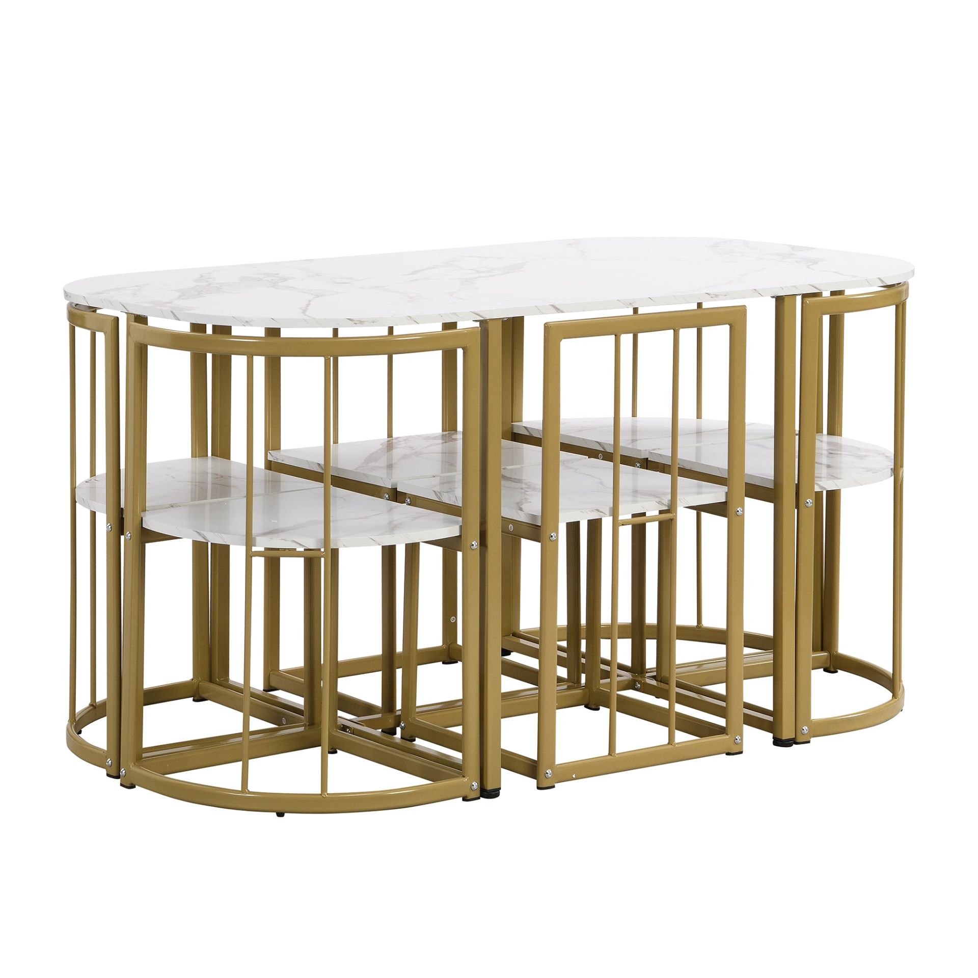 Dining Table | Modern 7-Piece Dining Table Set with Faux Marble Compact 55-Inch Kitchen Table Set for 6, Golden+White | casafoyer.myshopify.com