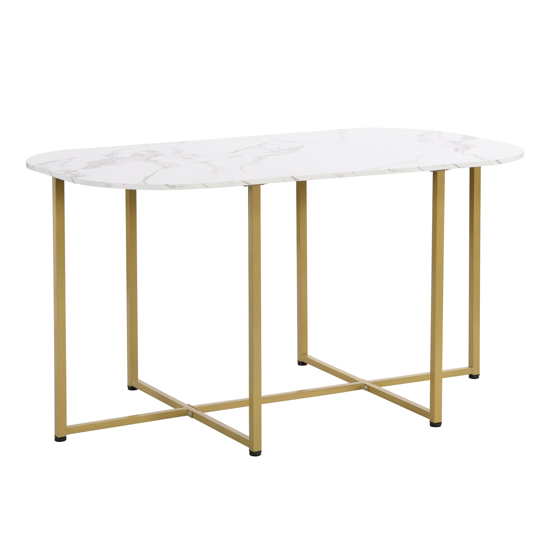 Dining Table | Modern 7-Piece Dining Table Set with Faux Marble Compact 55-Inch Kitchen Table Set for 6, Golden+White | casafoyer.myshopify.com