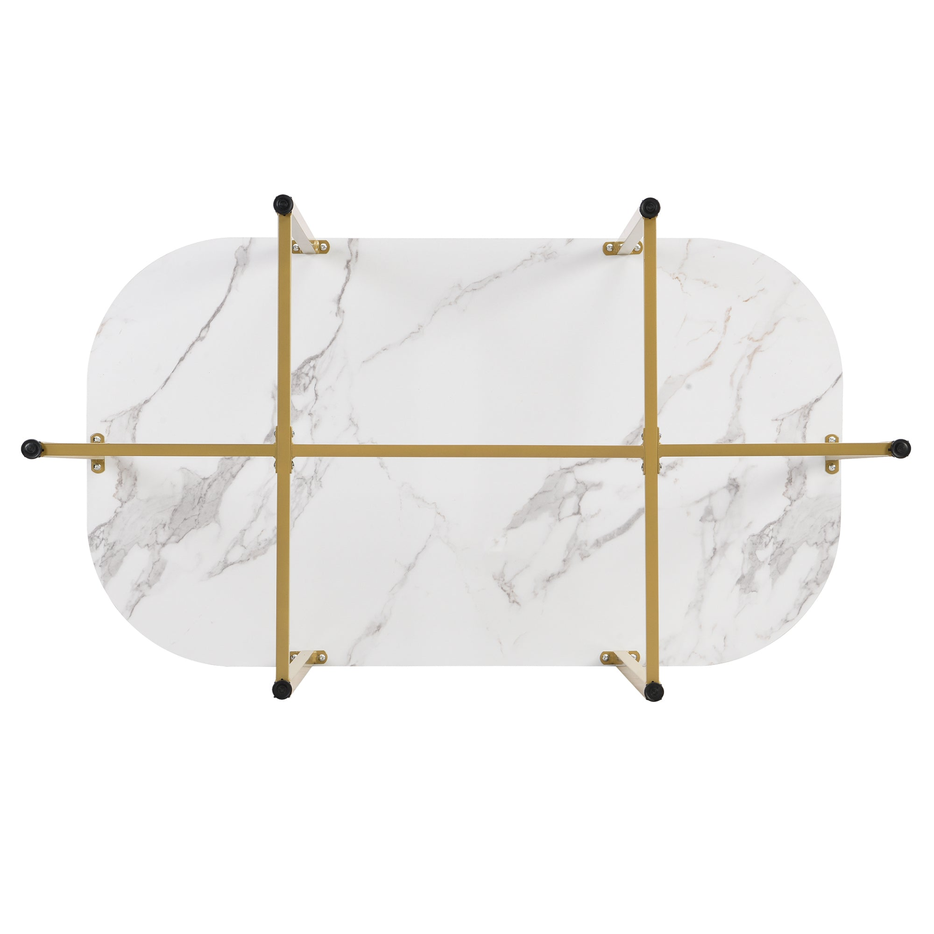 Dining Table | Modern 7-Piece Dining Table Set with Faux Marble Compact 55-Inch Kitchen Table Set for 6, Golden+White | casafoyer.myshopify.com