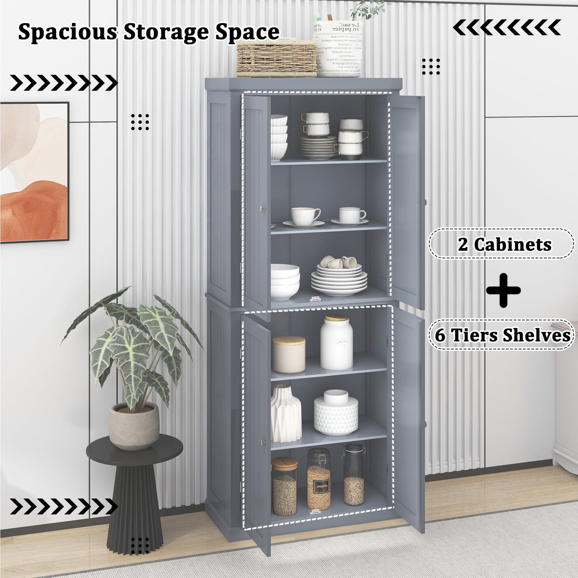 Sofa & Chair sets | Freestanding Tall Kitchen Pantry, 72.4inch Minimalist Kitchen Storage Cabinet Organizer with 4 Doors and Adjustable Shelves,Gray | casafoyer.myshopify.com