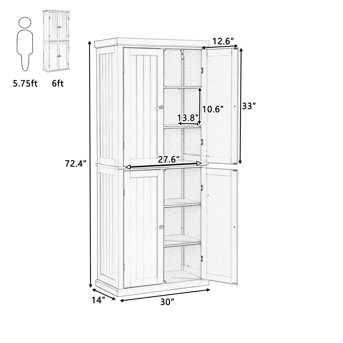 Sofa & Chair sets | Freestanding Tall Kitchen Pantry, 72.4inch Minimalist Kitchen Storage Cabinet Organizer with 4 Doors and Adjustable Shelves,Gray | casafoyer.myshopify.com