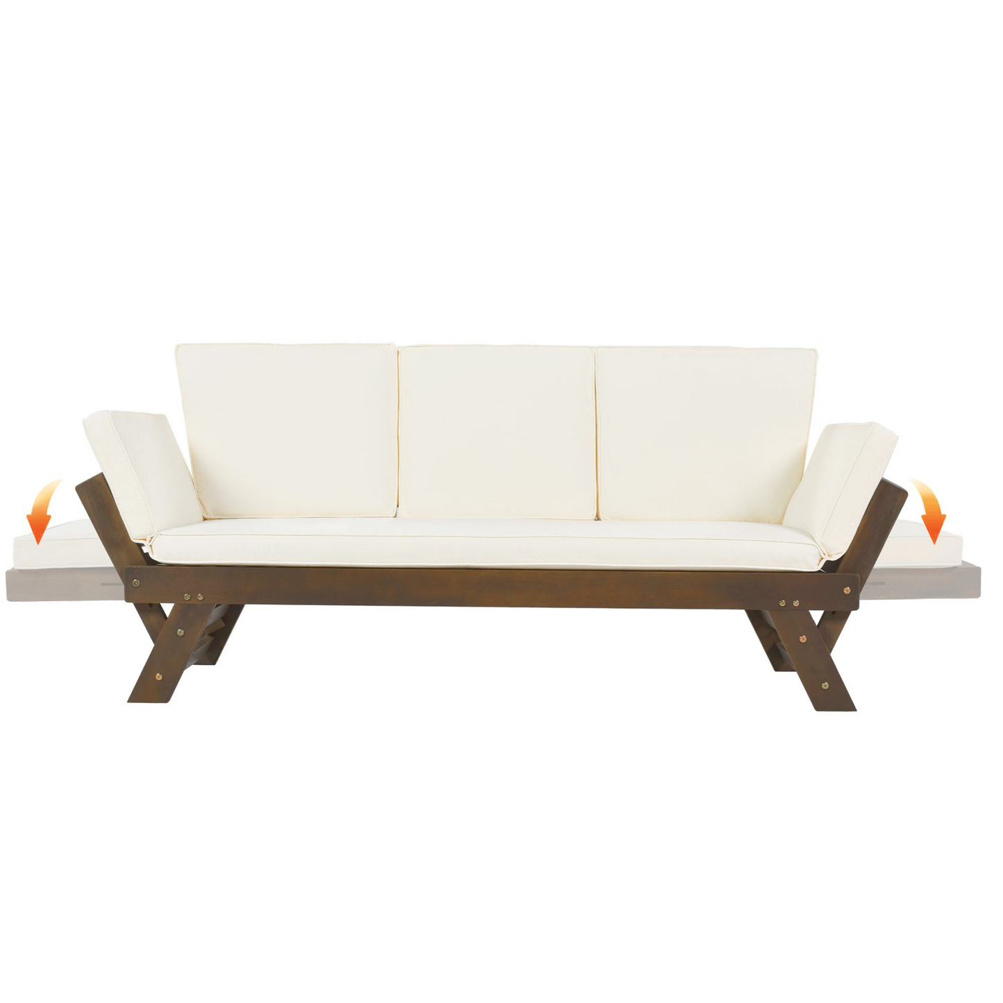 Patio Furntiure Sets | Outdoor Adjustable Patio Wooden Daybed Sofa Chaise Lounge with Cushions for Small Places, Brown Finish+Beige Cushion | casafoyer.myshopify.com