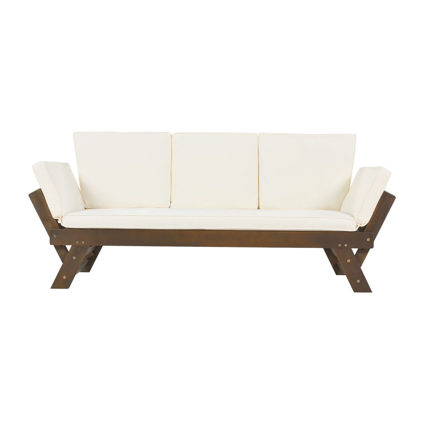 Patio Furntiure Sets | Outdoor Adjustable Patio Wooden Daybed Sofa Chaise Lounge with Cushions for Small Places, Brown Finish+Beige Cushion | casafoyer.myshopify.com