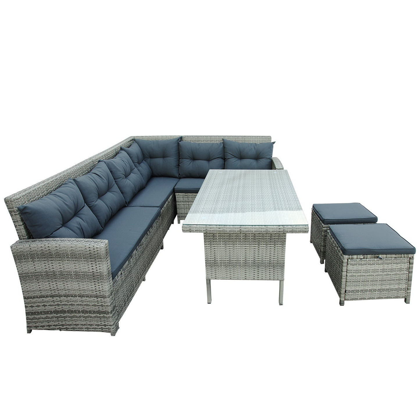 Patio Furntiure Sets | 6-Piece Patio Furniture Set Outdoor Sectional Sofa with Glass Table, Ottomans for Pool, Backyard, Lawn (Gray) | casafoyer.myshopify.com