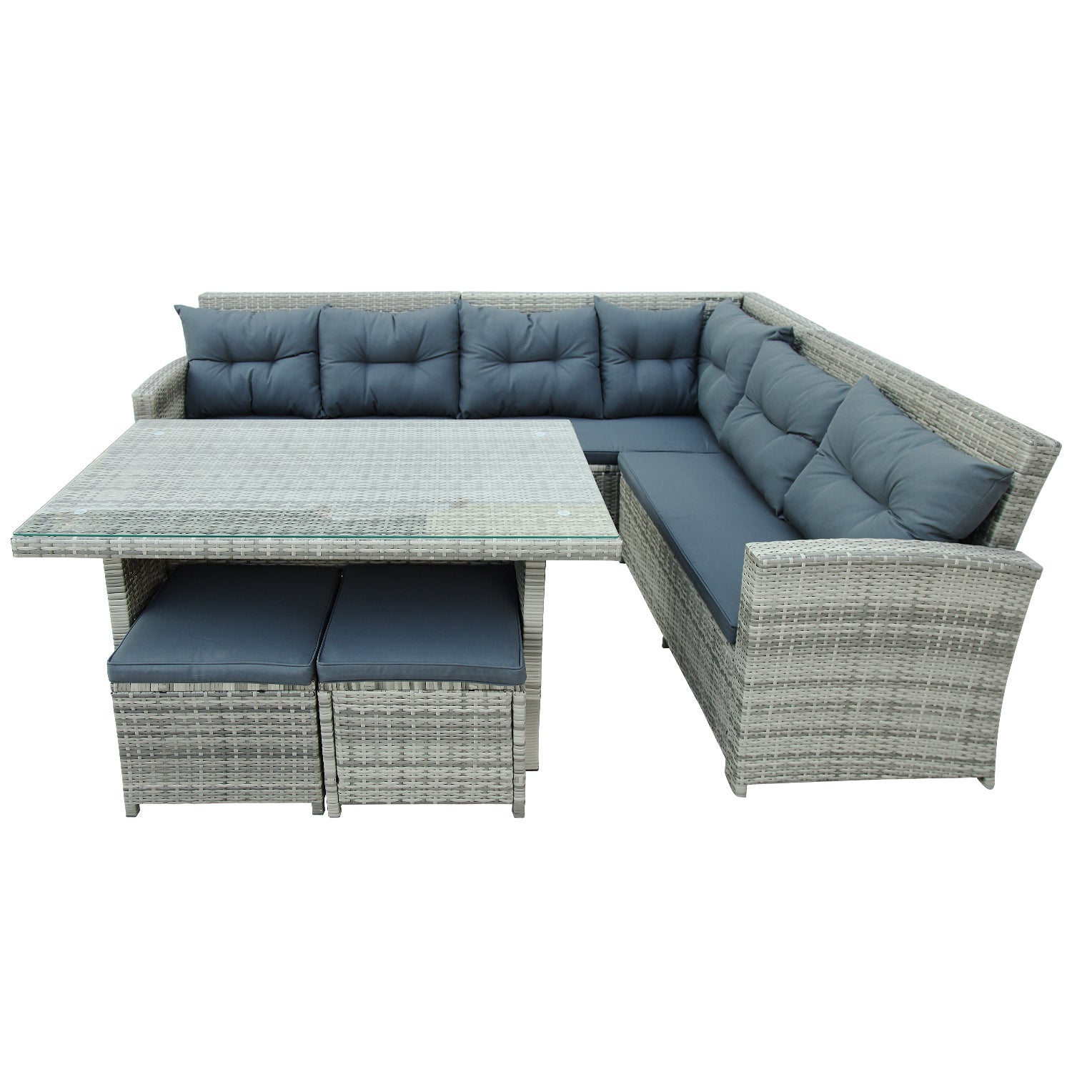 Patio Furntiure Sets | 6-Piece Patio Furniture Set Outdoor Sectional Sofa with Glass Table, Ottomans for Pool, Backyard, Lawn (Gray) | casafoyer.myshopify.com