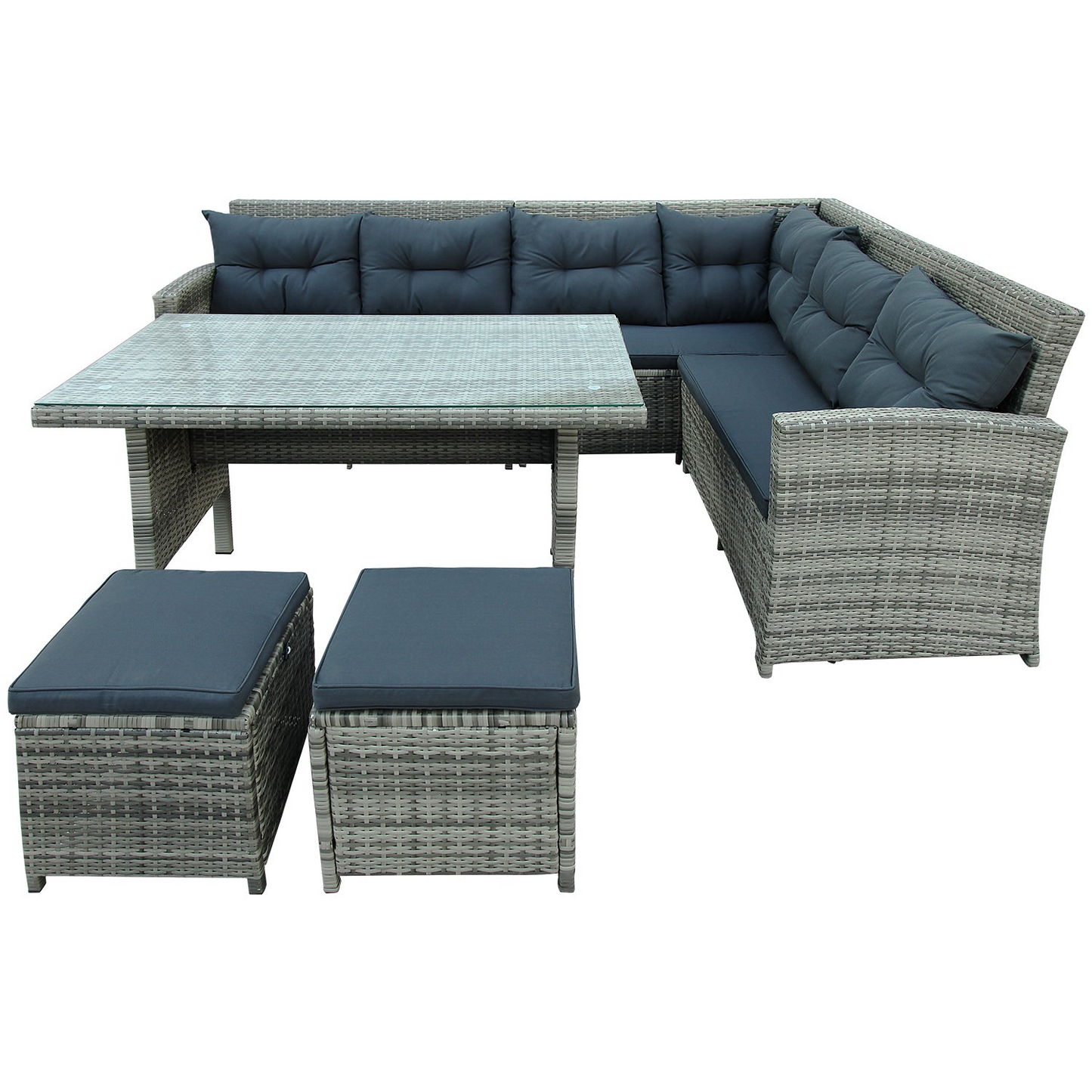 Patio Furntiure Sets | 6-Piece Patio Furniture Set Outdoor Sectional Sofa with Glass Table, Ottomans for Pool, Backyard, Lawn (Gray) | casafoyer.myshopify.com